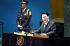 South Korean President Yoon Suk Yeol speaks at the 78th session of the UN General Assembly at the United Nations headquarters in New York on Wednesday. [JOINT PRESS CORPS]