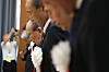 Japanese officials hold a memorial ceremony commemorating the workers from the Sado mine complex during World War II, on Sado Island, Niigata Prefecture, off Japan's west coast, on Sept. 13. [YONHAP]