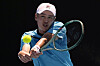 Korea's Kwon Soon-woo plays a backhand return to Slovakia's Lukas Klein during their first round match at the Australian Open at Melbourne Park in Melbourne, Australia on Tuesday. [AP/YONHAP]