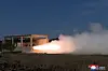 In this photo released by Pyongyang's state-controlled Korean Central News Agency on Wednesday, the ground test of a new solid-fuel missile engine for the North's intermediate-range ballistic missiles is underway. [YONHAP]