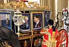 Korean President Yoon Suk Yeol, right, and King Charles III arrive by carriage at Buckingham Palace in London Tuesday following a welcome ceremony at Horse Guards Parade. [JOINT PRESS CORPS]