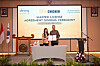 Dining Brands Group CEO Song Ho-seop, right, and Nachindo group CEO pose for a photo at a master license agreement signing ceremony on Monday. Chicken franchise BHC will open a shop in Jakarta under the agreement in the first half of 2025, marking the brand’s entry into the Indonesian market. [DINING BRANDS GROUP]