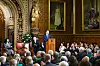 President Yoon Suk Yeol, center, gives an English-language address to both houses of the British Parliament at the Palace of Westminster in London Tuesday during his state visit to Britain. [JOINT PRESS CORPS]
