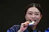 Kim Ye-ji celebrates winning a silver medal at the Chateauroux Shooting Centre in Chateauroux, France on July 28. [REUTERS/YONHAP]