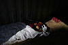 The body of 4-year-old Palestinian, Ahmed Weshah lies next to that of his mother Afaf Abu Jahjouh, 28, who were both killed in an Israeli military strike on Sunday, before their funeral at Awda Hospital, in Nuseirat, in the central Gaza Strip, on Oct. 20. [AP/YONHAP]