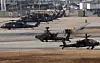 Military helicopters prepare to take off at the U.S. Forces Korea's Camp Humphreys in Pyeongtaek, on March 10, as South Korea and the United States kicked off their annual springtime Freedom Shield exercise. [YONHAP]