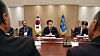 President Lee Jae Myung, center, speaks during a meeting with foreign ministers from the Pacific Island nations at the presidential office in Seoul on Dec. 10. [YONHAP]