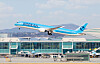 A Korean Air aircraft with a new logo takes off at the Incheon International Airport. [KOREAN AIR]