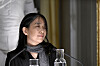 Nobel laureate in literature Han Kang speaks during this year's Nobel Prize lecture in literature at the Swedish Academy on Saturday in Stockholm, Sweden. [AP]