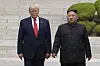 U.S. President Donald Trump, left, meets with North Korean leader Kim Jong-un on the North Korean side of the border at the village of Panmunjom in the demilitarized zone on June 30, 2019.. [AP/YONHAP]