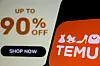 The logo of Temu, an e-commerce platform owned by PDD Holdings, is seen on a mobile phone displayed in front of its website, in this illustration picture taken April 26, 2023. [REUTERS/YONHAP]