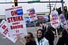 Boeing workers wave picket signs as they strike after union members voted to reject a contract offer near the company's factory in Everett, Washington State, Sept. 15, 2024. [AP/YONHAP]