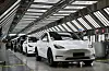 Employees work at the Tesla Gigafactory in Shanghai, China. [XINHUA/YONHAP]