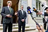 U.S. Secretary of the Treasury Scott Bessent and U.S. Trade Representative Jamieson Greer address the media after trade talks with China in Geneva, Switzerland, May 11. [REUTERS/YONHAP]