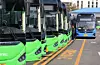 City buses sit idle at a depot in Eunpyeong District, northern Seoul, on Jan. 14, the second day of the city's bus operators' strike. [YONHAP]