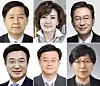 President Lee Jae Myung on June 29 nominated six new ministers. Clockwise from top left are: Koo Yun-cheol as deputy prime minister for economic affairs and Minister of Economy and Finance; Lee Jin-sook as deputy prime minister for social affairs and minister of education; Jung Sung-ho as the Minister of Justice; Jeong Eun-kyeong as the Minister of Health and Welfare; Kim Jung-kwan as the Minister of Trade, Industry and Energy; and Yun Ho-jung as the Minister of the Interior and Safety. [PRESIDENTIAL OFFICE]