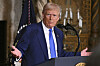 U.S. President Donald Trump talks about a 25 percent tariff on car imports at Mar-a-Lago in Palm Beach, Florida, on Feb. 18. [AP/YONHAP]