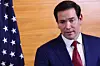 U.S. Secretary of State Marco Rubio speaks to reporters in a departure lounge before returning to Washington following meetings with Caribbean Community leaders, at Robert L. Bradshaw International Airport in Basseterre, Saint Kitts and Nevis on Feb. 25. [AFP/YONHAP]