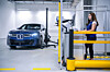A worker tests an iX3 at BMW's newest manufacturing plant in Debrecen, Hungary. Mass production starts in October. [BMW KOREA]