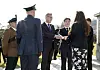 British Ambassador to Korea Colin Crooks, third from left, presents military funeral honors for rifleman Mark Foster to British Ministry of Defense detective Nicola Nash, second from right, at the United Nations Memorial Cemetery in Busan on Tuesday. Nash said she plans to deliver the honors to Foster's surviving kin upon her return to Britain. [PARK SANG-MOON]