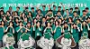 Hana Financial Group Chairman Ham Young-joo, center in second row, and Vice Chairman Lee Eun-hyung, second from left in the last row, pose with newly appointed SMART public relations ambassadors during an inauguration ceremony at the group's auditorium in Myeong-dong, central Seoul, on July 1.[HANA FINANCIAL GROUP]
