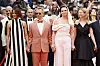 Jury president Juliette Binoche, second from right, and Jury member Halle Berry, Jeremy Strong and Allba pose for photographers during the opening ceremony red carpet of the 78th international film festival, Cannes, southern France, May 13. [AP/YONHAP]