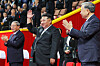 North Korean leader Kim-jong-un, center, attends an evening event at Pyongyang's May Day Stadium commemorating the 80th anniversary of the founding of the Workers' Party of Korea on Oct. 9. [TASS/YONHAP]