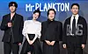 From left, actors Woo Do-hwan, Lee You-mi, Kim Hae-sook and Oh Jung-se pose for a photo during a press conference for Netflix's romantic comedy series ″Mr. Plankton″ held in Mapo District, western Seoul, on Monday. [NEW1]