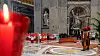 Cardinal Kevin Joseph Farrell, center left, stands to pay his respects next to the coffin of late Pope Francis during the ceremony at St Peter's basilica following the procession of the late Pope's coffin from the chapel of Santa Marta to St Peter's Basilica, in The Vatican on April 23. [AFP/YONHAP]