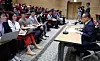 National Security Adviser Wi Sung-lac, right, takes questions from Korean journalists and foreign correspondents at a press conference held at the Yongsan presidential office in central Seoul on Aug. 22 on Pesident Lee Jae Myung’s upcoming summits in Japan and the United States. [YONHAP]