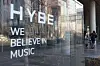 HYBE's logo as seen at its office in Yongsan District, central Seoul, on Feb. 26. [YONHAP]