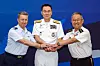 Korean Joint Chiefs of Staff (JCS) Chairman Adm. Kim Myung-soo, center, his U.S. counterpart, Gen. Dan Caine, left, and Japanese counterpart Yoshihide Yoshida pose for a photo during their meeting at the JCS headquarters in Seoul on July 10. [JOINT CHIEFS OF STAFF]