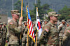 Korean and U.S. flags stand side by side during a rotation change of a U.S. Army brigade at Camp Casey in Dongducheon, Gyeonggi, on June 18. [YONHAP]