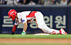 Kia Tigers infielder Kim Do-young steals second base with two outs in the bottom of the fifth inning during the KBO game against the Kiwoom Heroes at Gwangju-Kia Champions Field in Gwangju on May 27. [YONHAP]