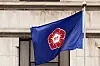 The Constitutional Court flag is seen in front of the court building in Jongno District, central Seoul, on Marh 27. [CHUN MIN-KYU]