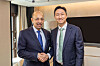 HD Hyundai Executive Vice Chairman Chung Ki-sun, right, shaking hands with H.E. Khalid AlFalih, Minister of Investment of Saudi Arabia, on Sept. 25. [HD HYUNDAI]