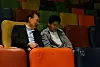 Former President Yoon Suk Yeol, left, speaks with former history lecturer Jeon Han-gil ahead of a screening of the movie ″Election Fraud: A Work of God?″ (2025) Megabox Dongdaemun in eastern Seoul on May 21. [NEWS1]