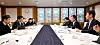 Acting President Choi Sang-mok, second from right, who serves concurrently as deputy prime minister for economic affairs and finance minister, talks with Financial Supervisory Service chief Lee Bok-hyun, far right, Bank of Korea Deputy Gov. Ryoo Sang-dai, far left, and Financial Services Commission head Kim Byoung-hwan, second from left, during a meeting on macroeconomic and financial affairs at the government complex in Seoul on Feb. 28. [YONHAP]