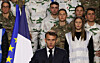 France's President Emmanuel Macron, front center, delivers a speech to unveil a new national military service at the military base in Varces, French Alps, on Nov. 27. Macron said France to restore voluntary military service starting from summer 2026. [AFP/YONHAP]