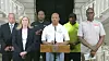 This image taken from video provided by the New York Police Department shows mayor Eric Adams speaking during a news conference in New York, Aug. 17. [AP/YONHAP]