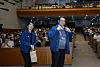 Hyundai Motor CEO José Muñoz, right, wears a uniform jacket at a town hall meeting at the company’s research and development (R&D) center in Namyang, Gyeonggi, on Feb. 21. [HYUNDAI MOTOR]