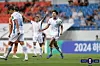 The Pohang Steelers' Jeong Jae-hee, right, celebrates scoring a goal during a 2024 Korea Cup match against Jeju United at Jeju World Cup Stadium in Jeju on Wednesday. [YONHAP]