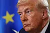 U.S. President Donald Trump looks on during a meeting with European Commission President Ursula von der Leyen after an announcement of a trade deal between the U.S. and EU, in Turnberry, Scotland, on July 27. [REUTERS/YONHAP]
