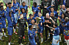 Chelsea's players celebrate after winning the Europa Conference League final soccer match between Real Betis and Chelsea in Wroclaw, Poland, May 28. [AP/YONHAP]