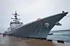 The new 8,200-ton Jeongjo the Great destroyer, equipped with the latest Aegis combat system, docks at a naval base on the southern resort island of Jeju on Feb. 1. [YONHAP]