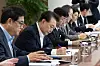 President Yoon Suk Yeol, second from left, presides over a meeting of senior aides at the presidential office in Yongsan District, central Seoul, on Monday. [PRESIDENTIAL OFFICE]