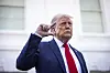 U.S. President Donald Trump speaks briefly to the media after a surprise appearance on the North Lawn, where he said he was inspecting where to put a flag pole, in Washington on April 23. [EPA/YONHAP]