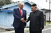 President Donald Trump meets with North Korean leader Kim Jong Un at the border village of Panmunjom in the Demilitarized Zone, South Korea on June 30, 2019. [AP/YONHAP]