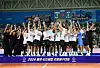 The Cheonan Hyundai Capital Skywalkers celebrate winning the 2024 Korea Volleyball Federation Cup at Tongyeong Gymnasium in Tongyeong, South Gyeongsang on Saturday. [NEWS1]