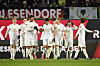 Mainz celebrate scoring during a Bundesliga match against Wolfsburg at Volkswagen Arena in Germany on Sunday. [AP/YONHAP]